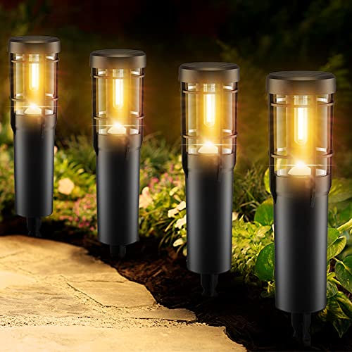 Ainostone Lampe Solaire Extérieur, Lot de 4 Lampe Solaire Exterieur Jardin,LED Eclairage Solaire Exterieur Étanche IP65,Blanc Chaud,Eclairage Extérieur Solaire Décoration,Jardin,Chemin,Allée