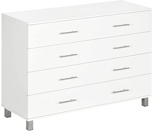 HOMCOM Cómoda con 4 Cajones Cómoda de Noche Moderno 112x38,2x81 cm Blanco