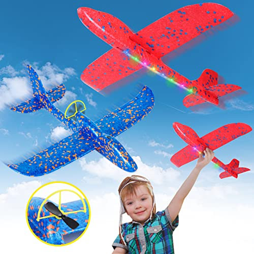 Flugzeug Spielzeug, Elektrisches Wurfgleiter Styroporflieger Kinder 2 Stück 15/25s Draussen Spielzeug Segelflugzeug Flieger Styropor Geburtstag Geschenke für 4 5 6 7 8 9 10 11 12 Jahre Jungen Mädchen