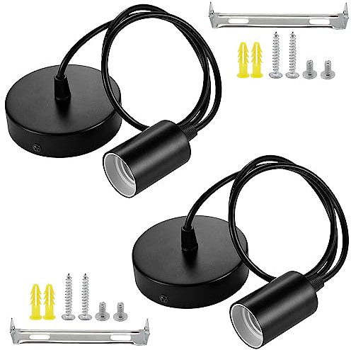 GOIYZTTR 2 Pack Black Modern Ceiling Pendant Light Fitting Set with 1m Adjustable Cable, E27 Edison Screw Base, Max 60W, Black