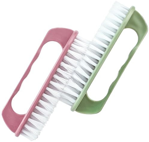 Amaxiu Spazzola per la pulizia delle unghie, 2 pezzi, con setole rigide e resistenti, con manico (rosa, verde)