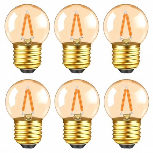 Caldarax Bombilla LED Vintage E27 1W Luz Calida 2200K 100LM, Equivalente a 10W, Ámbar Mini Globo G40 E27 Bombilla LED Retro Edison de Filamento Decorativa, 220V, No Regulable, Paquete de 6