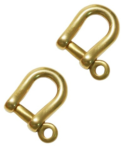 kokungkuan D-Rings with Screw Horseshoe U Shape Shackle for Key Holder Zip Puller Purse Bracelet 2 pcs, Solid Brass 1/4 Inch, One size