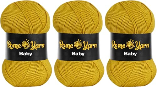 Baby Wolle | 3 × 100g | DK Garn | 100% Antipilling Acryl | Weich & Hautfreundlich | Stricken & Häkeln | Uni Farbe (1321 Sonnengelb)