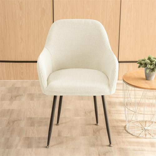 Highdi Stuhlhussen mit Armlehne Stretch Stuhlbezug aus Einfarbiger Jacquard, Sesselbezug Waschbar Universal für Esszimmerstühle, für Haushalt, Büros, Hotel (ohne Stühle) (Beige,2er Set)