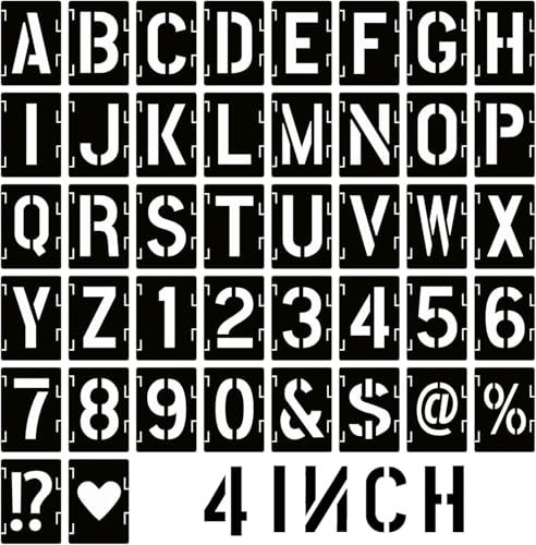 10,2 cm Buchstaben- und Zahlenschablonen, Buchstaben- und Zahlenschablonen-Set, 42 Stück, wiederverwendbare Alphabet-Vorlagen, ineinandergreifendes Schablonen-Set zum Malen auf Holz, Wand, Stoff,