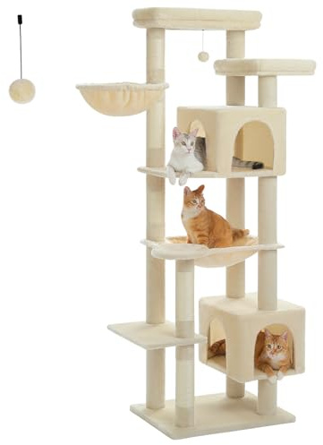 PAWZ Road Kratzbaum mehrstöckiger Katzenturm große Katzen Beige | kratzbaum, cm mehrstöckiger Kratzturm, Katzenturm, große Katzen, Katzenhaus, 175L x 55B x 45H cm, Holz, Stoff