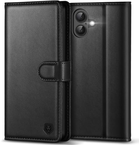 Kuafcase Compatible for iPhone 16 Case with 4 Card Slots Magnetic Closure Kickstand Shockproof Protective Phone Case Compatible for iPhone 16 - Black