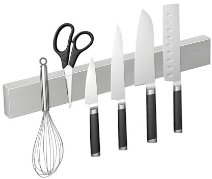 Qobobo Magnetleiste Messer 40cm Messerhalter Magnetisch Selbstklebend aus Edelstahl Messer Magnetleiste oder Bohren Magnet Messerhalter Silber für Küchenutensilien oder Werkzeugen