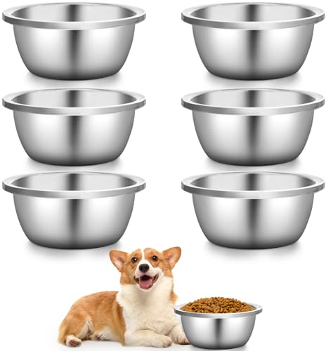 Suwimut Set of 6 Stainless Steel Mixing Bowls for Kitchen, 2 Quart Flat Base Stainless Steel Serving Bowls, 8.7 Inch Deeper Edge Mirror Polish Metal Nesting Bowls for Meal Prepping, Cooking, Baking