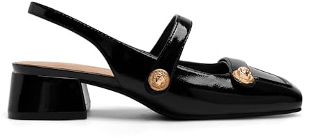 Black Slingback Mary Jane Heels for Women Low Block Heel Closed Square Toe Pump Shoes Heels Classic Daily Office Dressy Shoes Black Size 8
