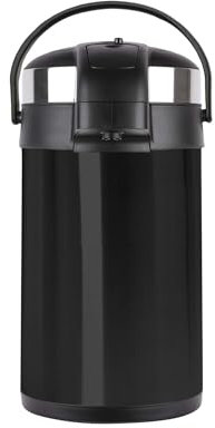 Airport Vacuum Thermos Jug, Attractive Brushed Stainless-Steel Exterior with Black Trim, Stainless Inner Lining, Anti Spill/Leak Mechanism - Ideal for Catering, Conferences, Outdoor Events (5L-Black)