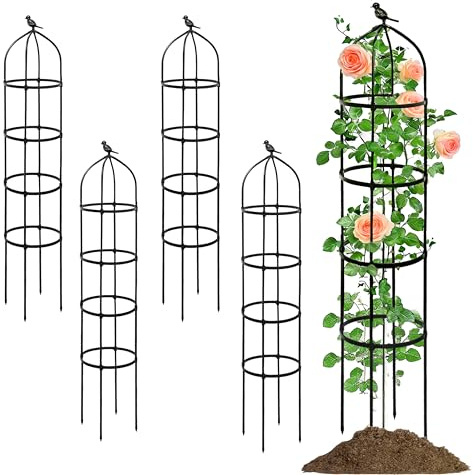 Rankobelisk metall 175 cm, väderbeständigt trädgårdsslangstöd för rosor och blommor, trädgård obelisk, fristående växtstöd för klätterväxter, rankpelare (32 cm i diameter, 175 cm höjd)