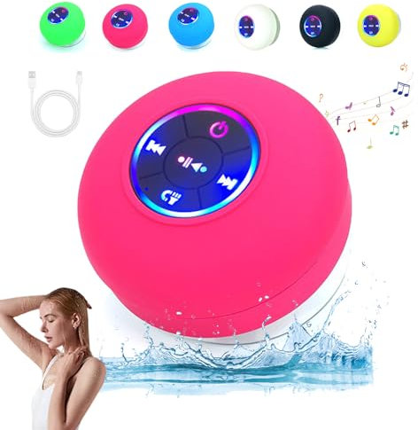 Trivana Shower Speaker, Bathroom Waterproof Wireless Bluetooth Speakers with LED Light, Mini Bluetooth Shower Speaker Waterproof Suction, for Bathroom, Shower And Outdoors (Pink)