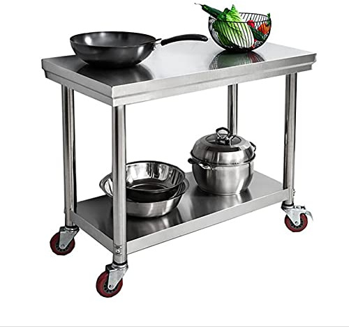 Tavolo da lavoro per la preparazione della cucina commerciale in acciaio inossidabile con ripiano inferiore resistente tavolo per la preparazione degli alimenti su ruote per la cucina ristorante rack