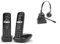 Cleyver - 2 x Teléfonos AS690 DECT, Inalámbrico, Negro y Auriculares Duo ODHW15, Largo Alcance, 2 auriculares