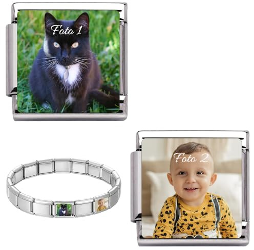2Burned 2x Italienisches Personalisiertes Foto Charms und Armband 9 mm Schmuck Personalisiertes Geschenk, fügen Sie Edelstahl Benutzerdefiniertes Bild