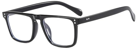 LJCZKA Retro Quadratisch Blaulichtfilter Brille für Herren Klassische 90er Flaches Oberteil Rechteckige Klare Linsen Anti-Müdigkeit Computerbrille für PC, TV & Handy