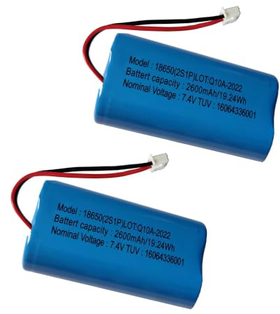 AOLIKES 2-Pack 7.4V 2600mAh 18650 2S1P Li-ion Battery Packs with JST XH2.54 2P Connector, 3C Discharge Rechargeable Replacement Battery for POS Machine, Outdoor Garden Lights, Headlamps