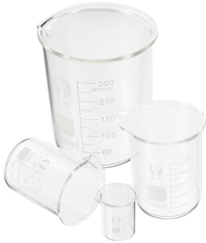 Ciieeo Glass Beaker Set 4pcs High Borosilicate Lab Equipment Chemistry Measuring Cups 10ml 50ml 100ml 300ml Laboratory Glassware for Scientific Experiments