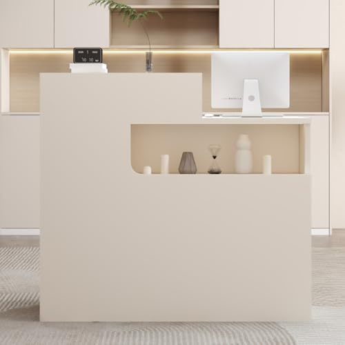 Heliosrider Empfangstheke & Empfangstresen – Theke mit offenen Ablagen, Rezeptionstheke aus Holzwerkstoff für Friseursalon, Beauty Studio, Laden, Supermarkt, Kasse(with Drawer D)