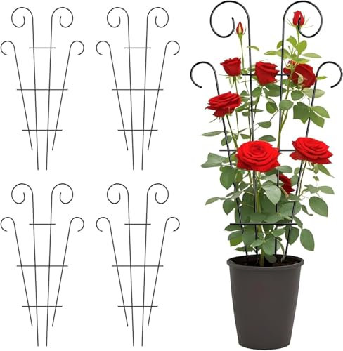 Lot de 4 treillis en métal pour plantes grimpantes, fleurs en pot, lierre et plantes d'intérieur – Motif vague noire de 40,1 cm – Supports de jardin pour intérieur/extérieur – Décoration d'intérieur