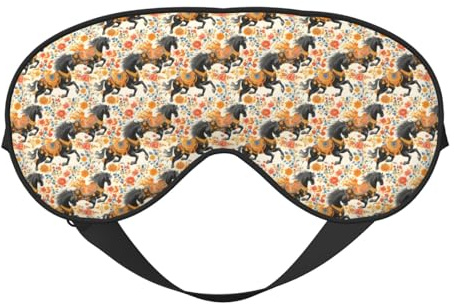 Augenmasken zum Schlafen, doppelseitig, Vintage-Blumen, Pferd, schwarzer Druck, Schlafmasken für Damen und Herren, Verdunkelung, Augenabdeckungen für Reisen/Schlafen