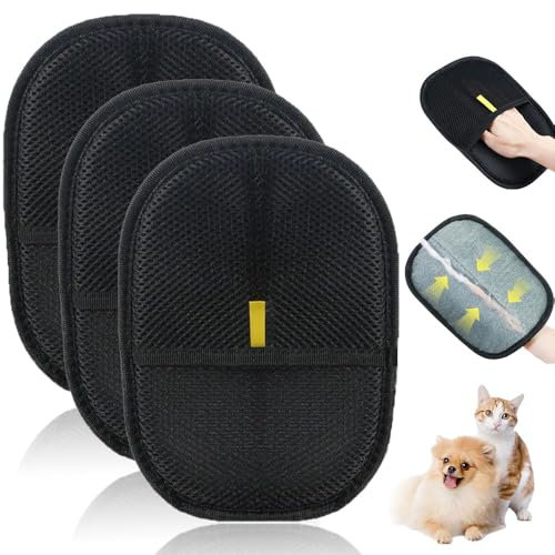 APODESS Fellmagnet Handschuh,2025 Neu Pet Hair Remover Gloves Fellmagnet Handschuhe Doppelseitig Wiederverwendbare Tierhaarentferner Handschuhe für Kleidung,Sofa,Teppich (01Schwarz,3Pcs)