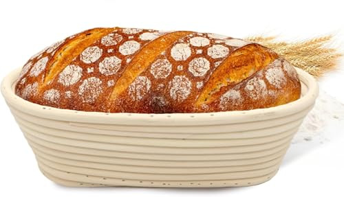 Bread Proofing Basket, Oval Sourdough Bread Baking Proofing Set, Bread Basket, Baking Supplies Accessories, Rattan Basket Gifts, with Cloth Lining, for Home Bakers (8 inch)