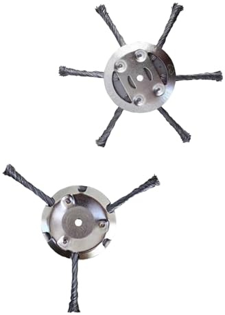5.9 Inch 150mm OD / 1.95Inch 5mm ID Steel Wire Grass Trimmer Head with Knotted Brush, Universal Fit for Gasoline Strimmer Lawn Mower Attachments, Rust Moss Remover 6 head 2pcs