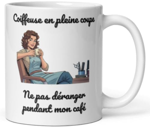 Générique Mug Coiffeuse Humour – Tasse Cadeau Coiffeuse ou Coiffeur – Mug Céramique 325 ml – Idée Cadeau Originale pour Salon de Coiffure et Pause Café