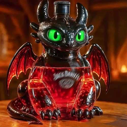 300ML Weindekanter Dekanter Whiskey Karaffe Statue - Whisky-Weinflasche In Drachenform, 3D-Whiskykaraffe Aus Neuartigem Glas, Leere Weinflaschen Mit Tiermotiv Zur Aufbewahrung Von Spirituosen(E)