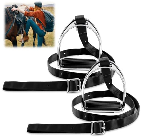 Otoolling Steigbügel-Montagehilfe für Schlauchreiten, 94 - 127 cm, verstellbare Größe, Reitsteigbügel für Sattel, Westernsattel, mit Nylongurt, Gummi, Anti-Rutsch-Pad, für Kinder, Pferde, Reißzwecken