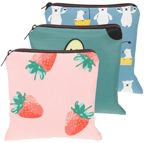 ibasenice 3Pcs Cartoon Period Storage Bag Sanitary Holder for Daily Use Convenient Tampon Organizer with Zipper for Teens Women School and Office