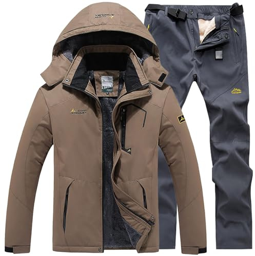 Skianzug Herren 2 Teilig Set Ski Anzug Snowboard Jacke und Ski Hosen Skijacke mit Kapuze Thermoanzug Skianzüge Schneeanzug Warm Skioverall Wasserdichte Skibekleidung Männer Winter Skifahren Outfit