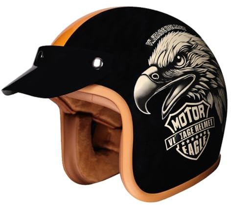 Casque Ouvert Moto 3/4 Casque Jet Unisexe Adulte Demi-Casque Moto Portable Casques Bols Vintage Approuvé ECEDOT pour Adultes Hommes Femmes Casque De Scooter VTT Cruiser K,XXL:63-64CM