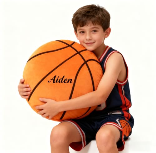 Personalized Name Basketball Pillow Custom Sports Gifts for Boys Girls Room Decor Ultra-Soft Plush Game Day Cushion for Fans Coaches Birthday Christmas End of Season Team Surprise