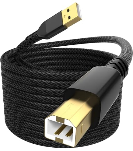 Yaekea USB A to USB 2.0 B Printer Cable Designed for HP Epson Canon Brother Dell Lexmark Xerox Samsung Oki USB Midi Cable for Scanner/Midi Keyboard/Digital Piano/DAC Black Braid USB Cable-16.4FT