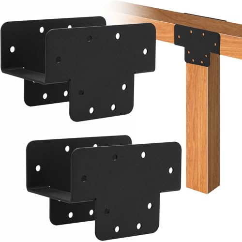 VANROUG 2 Pcs Pergola Kit T Shaped 90x90mm Heavy Duty Woodwork DIY Pergola Brackets Kit, 3 Way T Bracket for Pergolas and Gardens, Matte Black