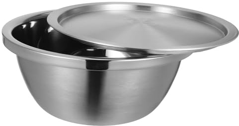 GARVALON Edelstahl Salatschüssel mit Deckel 1 Satz, Große Mehrzweckschüssel | Silber, Stapelbar und Tragbar, für Dessert und Pasta, für Drinnen oder Draußen