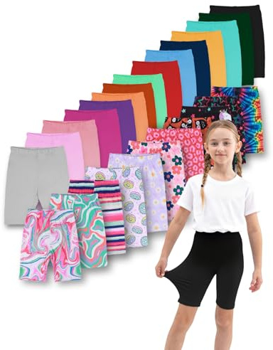 SOFTMILK Elastisk midja shorts för flickor, 10-pack barn cykelshorts storlek 4-11 år, blandade färger, småbarn dans kort, 10 st slumpmässiga, 7-8 år