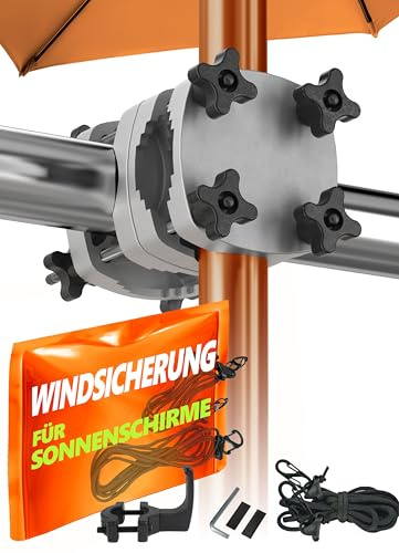 4smile Sonnenschirmhalter Balkongeländer + Windsicherung, Anthrazit | Schirmhalterung Balkongeländer als Sonnenschirmständer Balkon - Sonnenschirm Halterung Balkon mit Windsicherung für Schirme