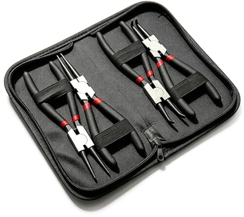 Set med 4 fjäderringstång, 180 mm set med sjöringstång, säkringsringtång, tång set, yttre inre klämringstång, tång rak böjd låsring tång med handtag