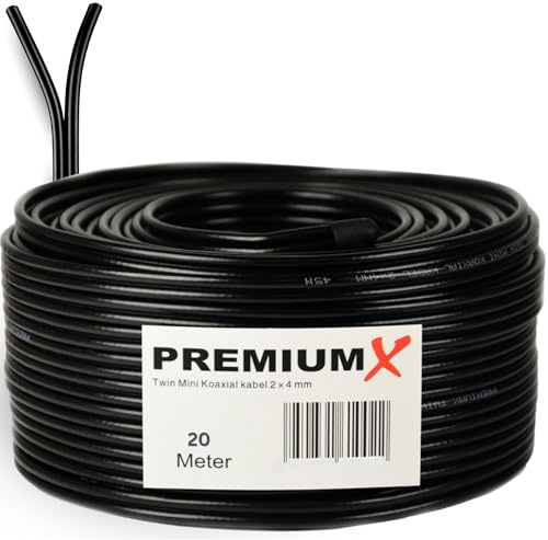 Premium X 20m Sat Koaxialkabel Twin Mini 2 x 4 mm Schwarz - extra dünn & 2-Fach geschirmt - platzsparendes TV Antennenkabel für SAT | DVB-T | Twin Receiver - Ultra HD 4K 3D