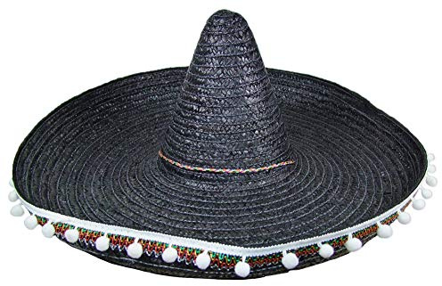 Das Kostümland Mexikaner Sombrero mit Troddeln - 60 cm Durchmesser - Schwarz - Toller Mexiko Hut für Erwachsene zum Kostüm
