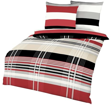 Kaeppel Biber Bettwäsche Set Prime Time Rot Schwarz Weiß Streifen, Größe:240x220cm Bettwäsche