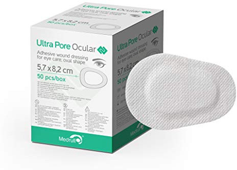 Medrull Steril Ultra Pore Ocular Augenkompressen Selbstklebend 50 Stk 5,7 x 8,2 cm Augenpflaster für Kinder und Erwachsene, Wundauflage, ideal nach Augen-Operation