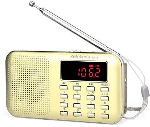 Retekess PR11 Poste Radio Portable, Radio FM AM Piles et Secteur, MP3, Enceinte, Support TF Card/USB, Torch, Convient pour Survive, Salle de Bain, Voyage et Extérieur, Cadeau de Noël (Doré)