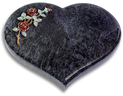 Grabplatte, Grabstein, Grabherz, Urnengrabstein Modell Coeur 40 x 30 x 7 cm Orion-Granit, poliert inkl. Gravur (Bronze-Color-Ornament Rose 3)