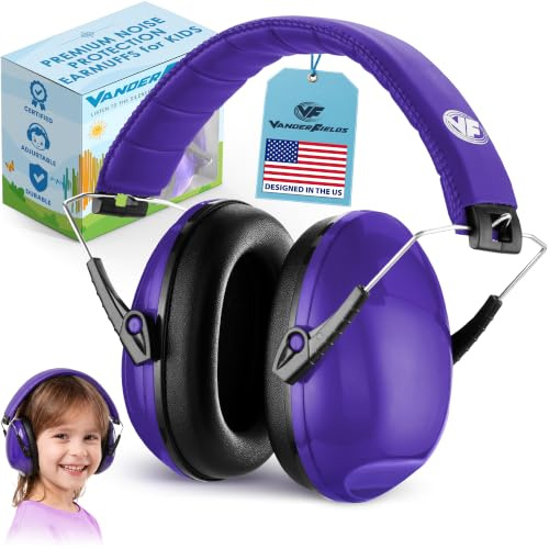 Vanderfields Paraorecchie antirumore per bambini - Viola | Vanderfields - Attenuazione del rumore di 33 dB (2 kHz), morbidi cuscinetti auricolari e archetto regolabile